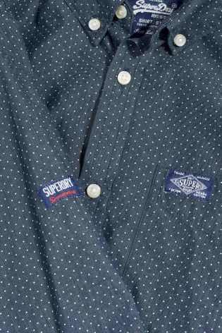 Navy Superdry Micro Dot Pattern Shirt